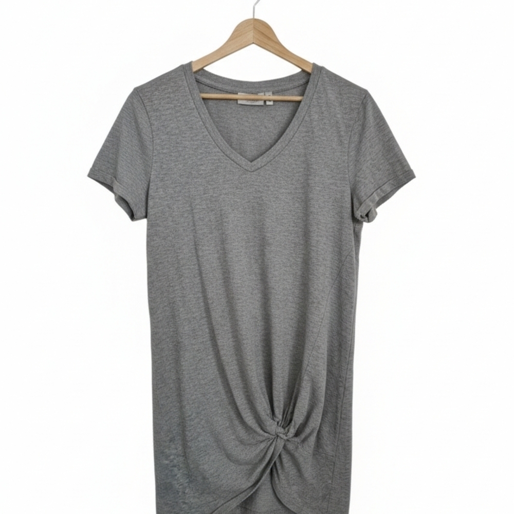 RD Style Gray V-Neck Knot Front Tunic Dress - Size M